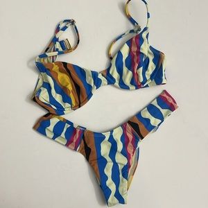 Montce Swim Abstract Dainty Bikini Top XS & added coverage Uno Bottom S